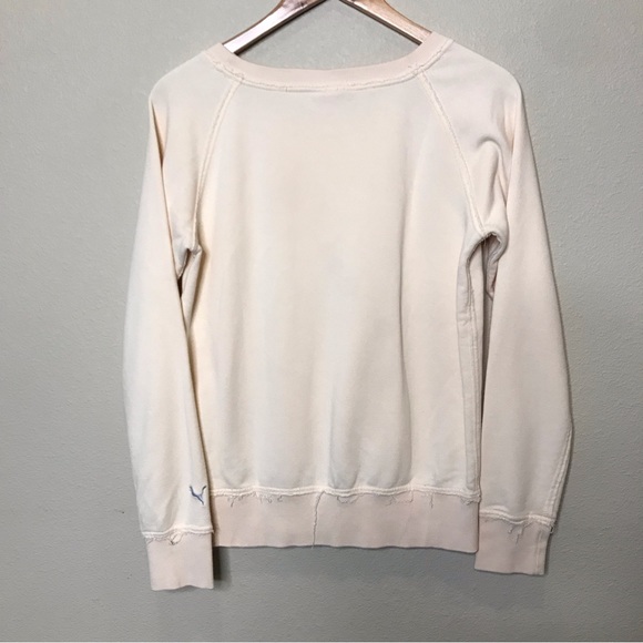 PUMA Top Cropped Long Sleeve Reverse Weave Raw Edge Ivory Gray Size S - Picture 6 of 8